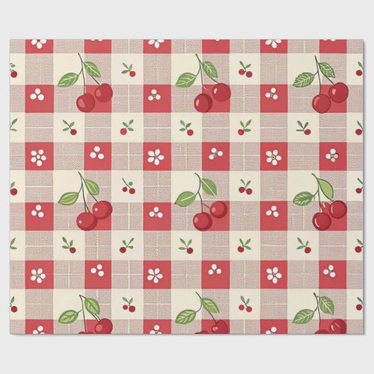 Mooie Kersen Gingham Inpakpapier (Vlak)