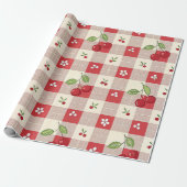 Mooie Kersen Gingham Inpakpapier (Uitgerold)