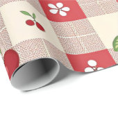 Mooie Kersen Gingham Inpakpapier (Rol Hoek)