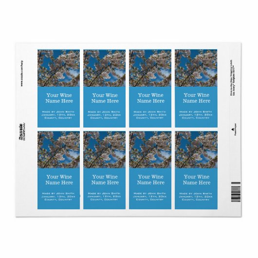 mooie kersenbloesem in blauwe sky wijnlabels. etiket (Full Sheet)