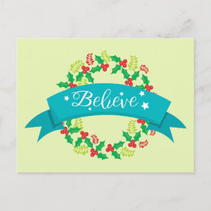 Mooie kerst Believe Green en Red Wreath Briefkaart