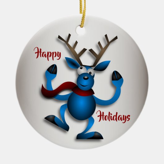 Mooie kerst blauw rendier keramisch ornament (Voorkant)