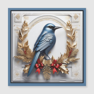 Mooie Kerst Blauwe Vogel Magnetische Kaart