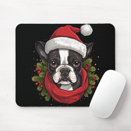 Mooie kerst Boston Terrier hond Muismat (Met muis)