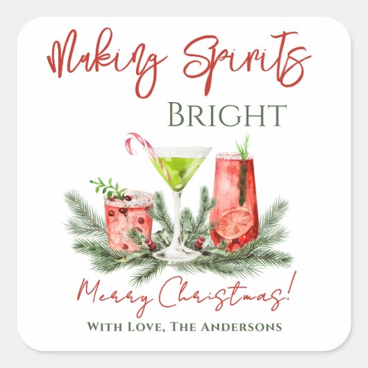 Mooie Kerst Cocktails Kerstmis Vierkante Sticker (Voorkant)