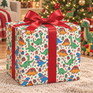 Mooie kerst-dinosaurus-inpakpapier voor kinderen cadeaupapier