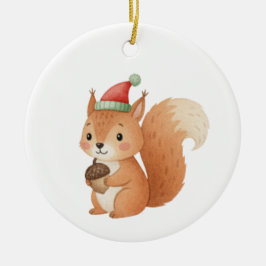 Mooie Kerst Eekhoorn met Eikel Sticker Keramisch Ornament