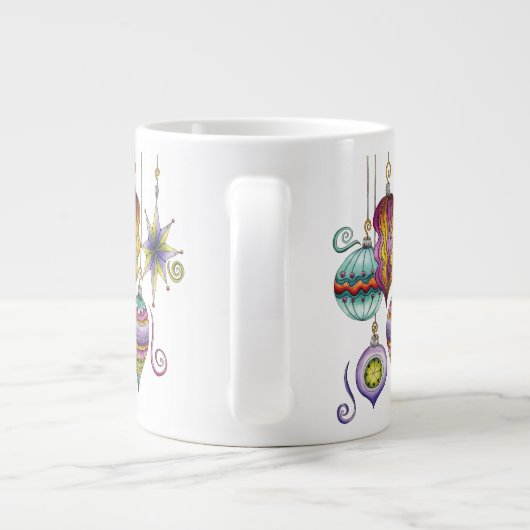 Mooie kerst, elegante en fancy glazen kerstballen grote koffiekop (Achterkant)