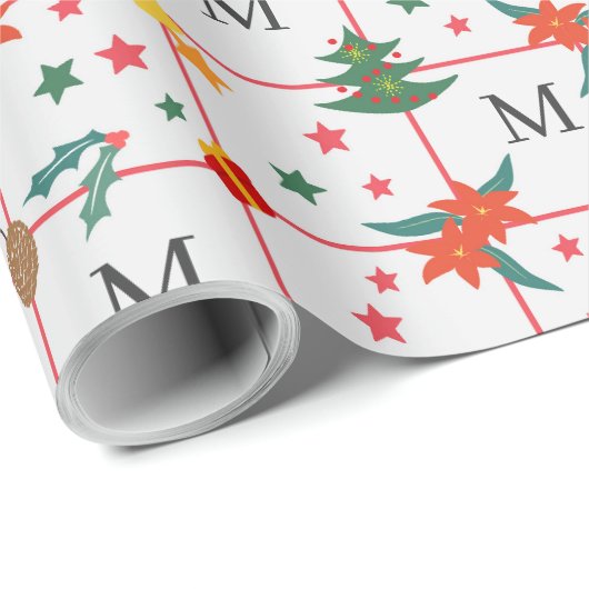 Mooie kerst element naadloos patroon monogram cadeaupapier (Rol Hoek)
