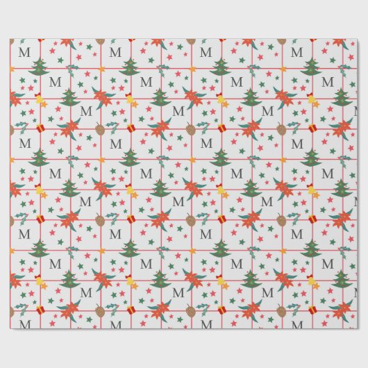 Mooie kerst element naadloos patroon monogram cadeaupapier (Vlak)