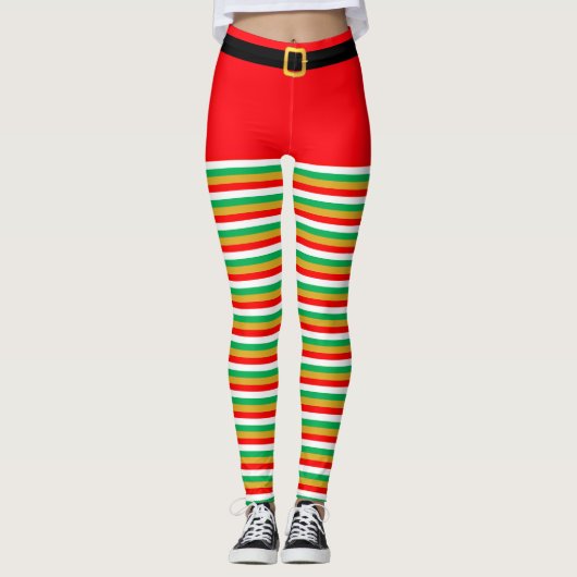Mooie Kerst Elf Gestreepte leggingen Leggings (Voorkant)