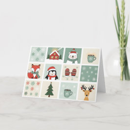 Mooie kerst- en winterdieren Clipart Set Kaart