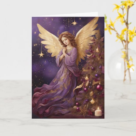 Mooie Kerst Engel Custom Bericht Kaart (Gele Bloem)