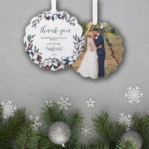 Mooie Kerst Florals Bruiloft Dank u Ornament Kaart