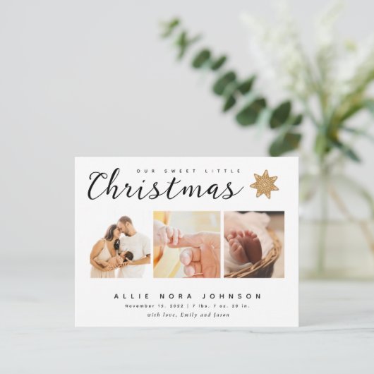 Mooie Kerst Foto Geboorteaankondiging Feestdagenkaart (Staand voorkant)