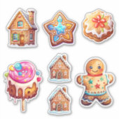 Mooie Kerst Gingerbread Cookie Set Sticker (Voorkant)