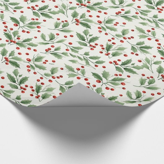 Mooie kerst Holly bessen Cadeaupapier (Hoek)