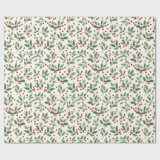 Mooie kerst Holly bessen Cadeaupapier (Vlak)