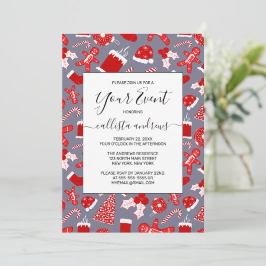 Mooie Kerst Illustraties Kerstmis Patroon Kaart (Staand voorkant)