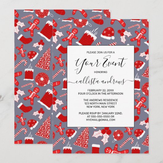 Mooie Kerst Illustraties Kerstmis Patroon Kaart (Voorkant / Achterkant)