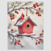 Mooie Kerst Kardinaal & Vogelhuis Sneeuwvlokken Tissuepapier (Voorkant)