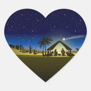mooie kerst kerststal afbeelding print hart sticker