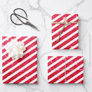 Mooie Kerst Kerststok Glitter Gestreept Patroon Inpakpapier Vel