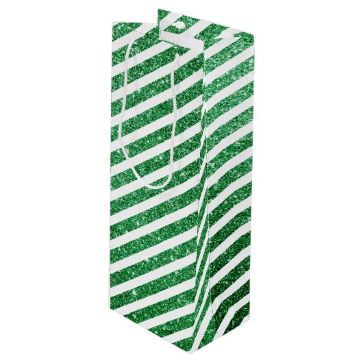 Mooie Kerst Kerststok Glitter Groen Gestreept Wijn Cadeautas (Voorkant Gekanteld)