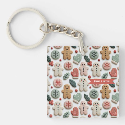 Mooie Kerst Koekjes Patroon Sleutelhanger (voorkant)