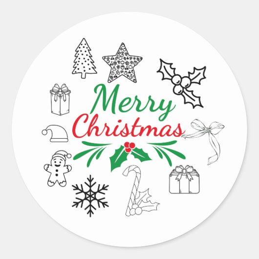 Mooie Kerst Krabbels Ronde Stickers (Voorkant)