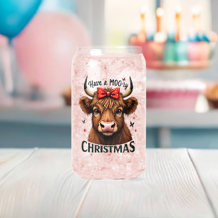 Mooie Kerst Mooie Koe met Kerstman Blikvorm Glas