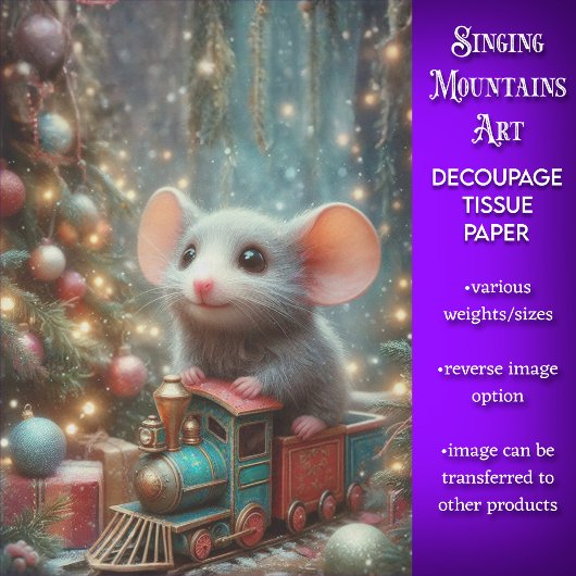 Mooie Kerst Muis Treinrit Decoupage Tissuepapier