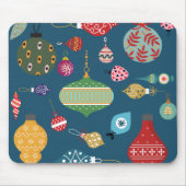 Mooie kerst ornamenten Marine blauwe achtergrond Muismat (Voorkant)