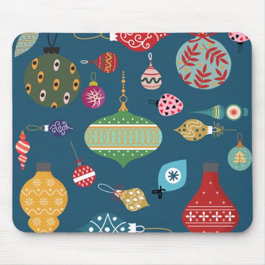 Mooie kerst ornamenten Marine blauwe achtergrond Muismat (Voorkant)