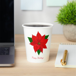 Mooie Kerst Poinsettia Bloem Papieren Bekers