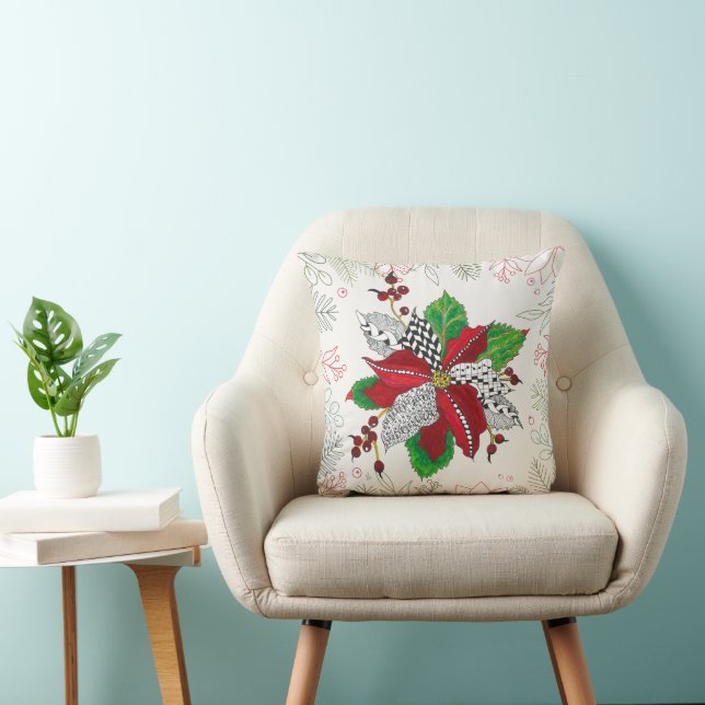 Mooie kerst Poinsettia Floral Sierkussen (Stoel)