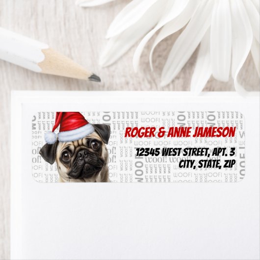 Mooie Kerst Pug Hond Retouradres Etiket (Insitu)