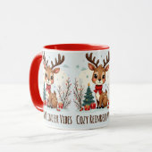 Mooie Kerst Reindeer Scene Besneeuwd Bos Mok (Voorkant links)