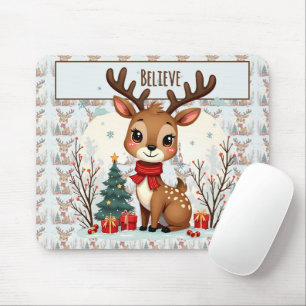 Mooie Kerst Reindeer Scene Besneeuwd Bos Muismat