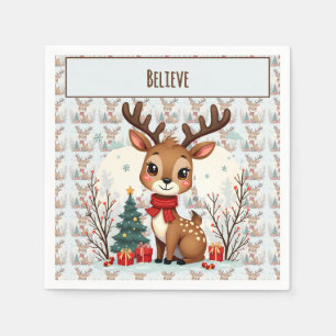 Mooie Kerst Reindeer Taferelen Besneeuwd Bos Servet