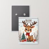 Mooie Kerst Rendier Scene Besneeuwd Bos Button (Voorkant / Achterkant)