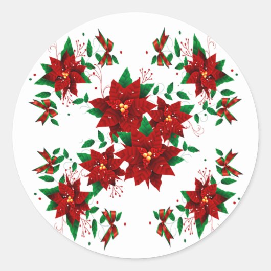 Mooie Kerst Rode Bloemen Klassieke Ronde Sticker (Voorkant)