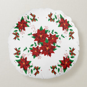 Mooie Kerst Rode Bloemen Ronde Kussen
