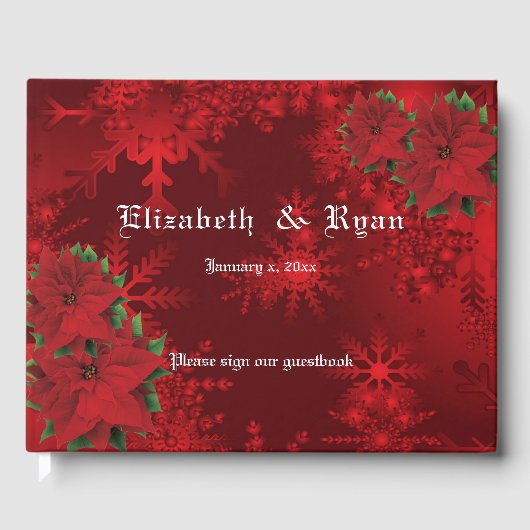 Mooie kerst rode poinsettia en sneeuwvlokken gastenboek (Voorkant)