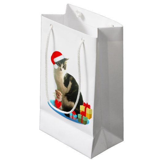 Mooie Kerst Tabby Cat Klein Cadeauzakje (Voorkant Gekanteld)