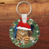 Mooie Kerst Tabby Kat Sleutelhanger (Voorkant)