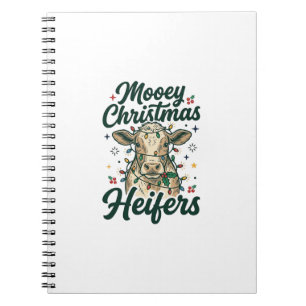 Mooie Kerst Vaarzen Grappig Koe Kerst Ontwerp Notitieboek