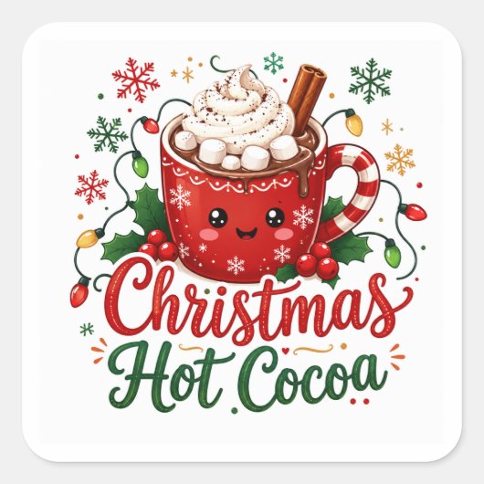 Mooie Kerst Warme Chocolade Mok Vierkante Sticker (Voorkant)