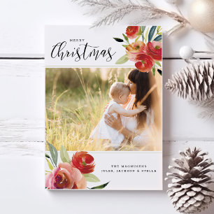 Mooie Kerst Waterverf Floral 2 foto's Feestdagenkaart