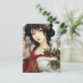 Mooie Kerst Winter Anime Manga Meisje Feestdagenkaart (Staand voorkant)